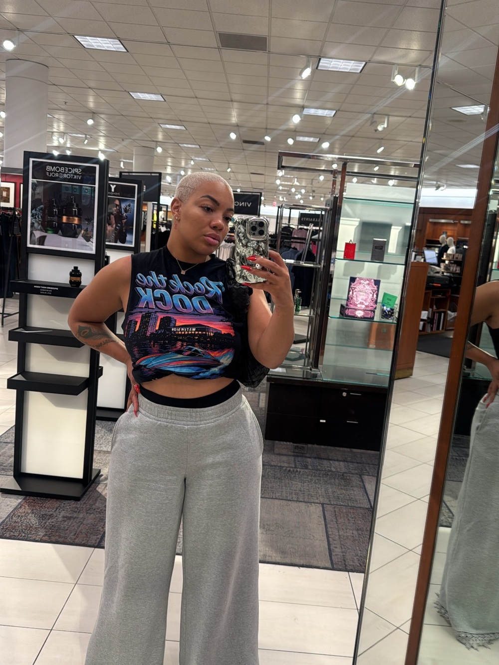 High-Waist Wide Leg Track Pants - Light Gray